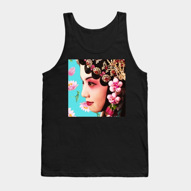 Chinese Opera Star with Lotus Flowers Turquoise - Hong Kong Retro Tank Top by CRAFTY BITCH
